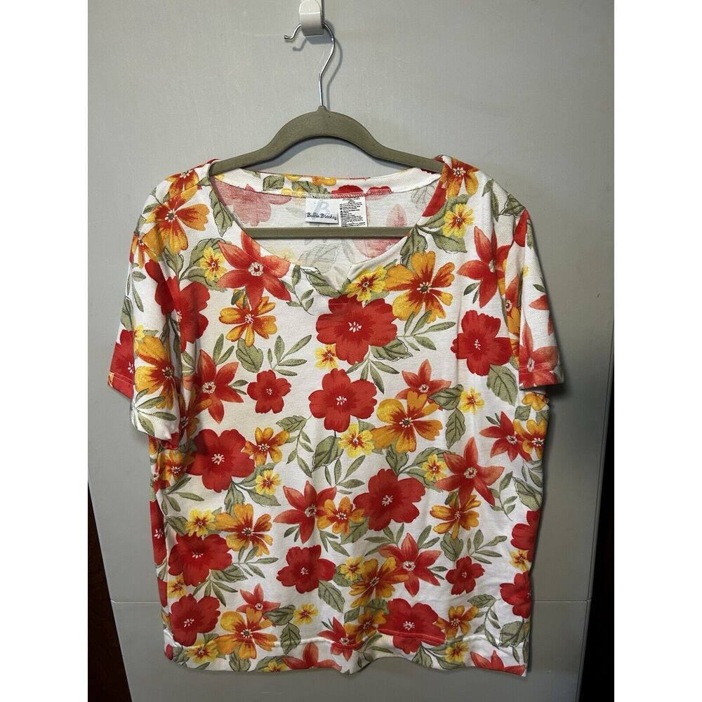 Bobbie Brooks Short Sleeve Shirt Womens V Neck Size X Large Floral Knit colorful